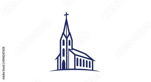 Classic church building with steeple and cross simple line art religious