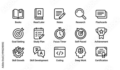 Set of education icons for productivity and learning tools