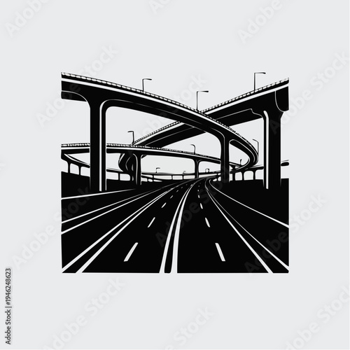black and white illustration of highway road system with overpasses