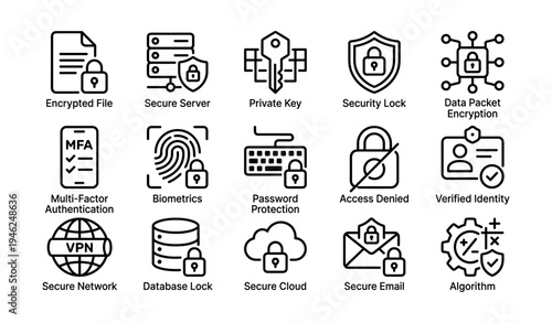 Security icons for data protection and encryption