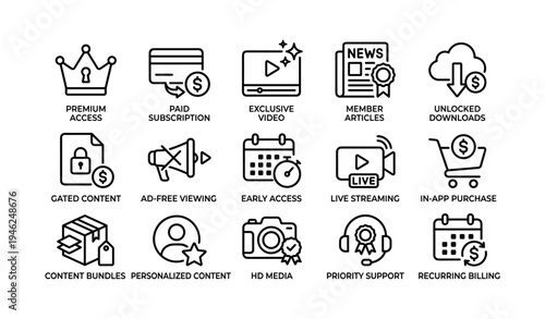 Premium access icons for subscription services and content monetization