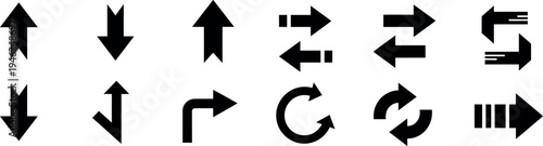 Collection of various black arrows and directional symbols on white background