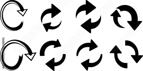 Collection of black arrows on white background for navigation and direction