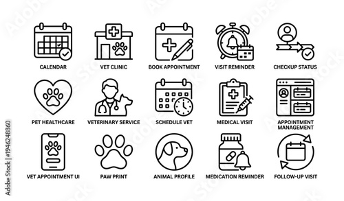 Veterinary appointment icons: healthcare, scheduling, and reminders