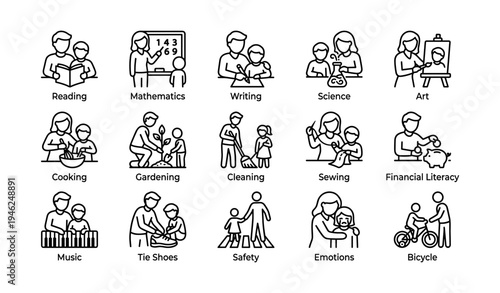 Icons depicting people engaged in various educational and daily life activities