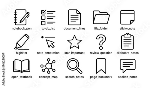 Collection of office and study icon set for organization and productivity