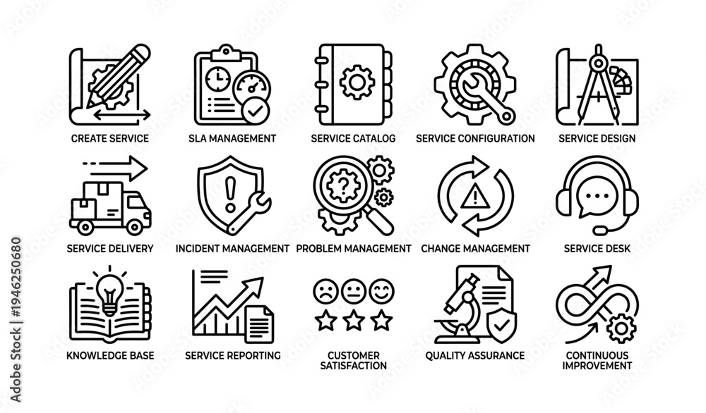 Fototapeta premium Technology icon set representing service management and it concepts
