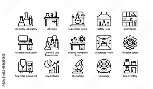 Chemistry laboratory icons collection for experiment and research setup