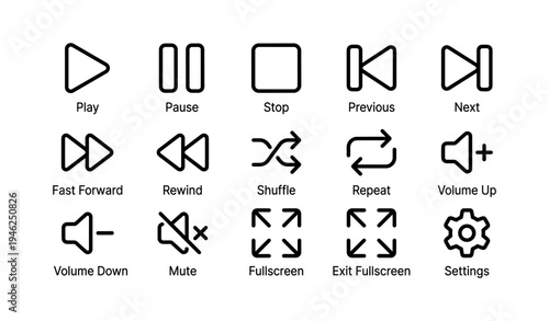 Multimedia control icons for playback settings and navigation