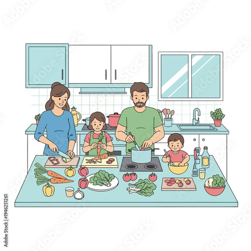 Happy Family Cooking Together in a Bright Kitchen