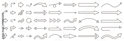 矢印のベクターイラストセット。アイコン、シンプル、線画