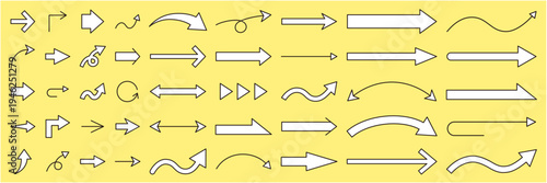 矢印のベクターイラストセット。アイコン、シンプル、線画