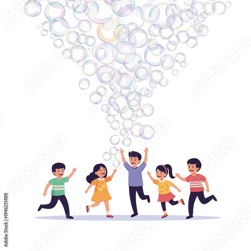 Joyful Kids Chasing Bubbles - Happy Children Playing Outdoors