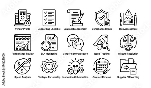 Business process icons for vendor management and contract administration
