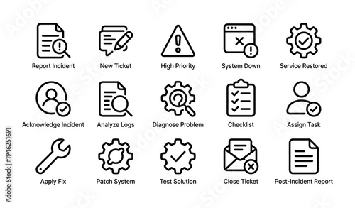 It support icons: incident, ticket, priority, system, service management