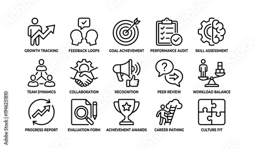 Business icons for performance management and team dynamics