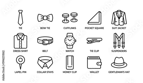 Men's fashion icons: accessories collection illustrations