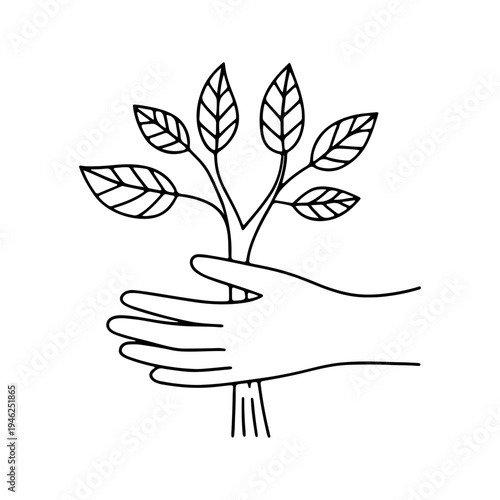 Hand holding tree trunk