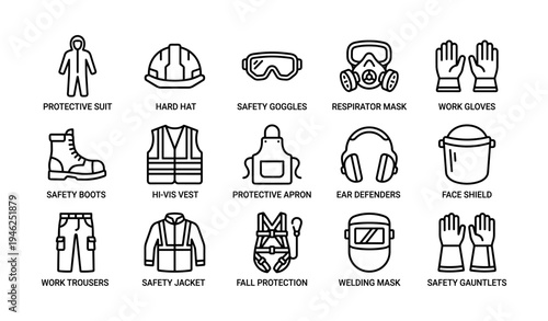 Essential ppe icons: protective gear for safety and workplace protection