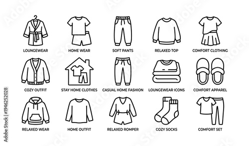 Comfortable loungewear icons collection for casual home fashion