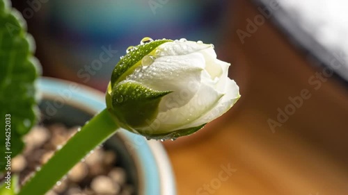 Wallpaper Mural Time-lapse of a white flower bud opening, showing dewdrop details and the beauty of nature Torontodigital.ca