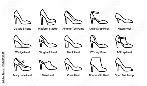 Variety of women's shoe styles with heels