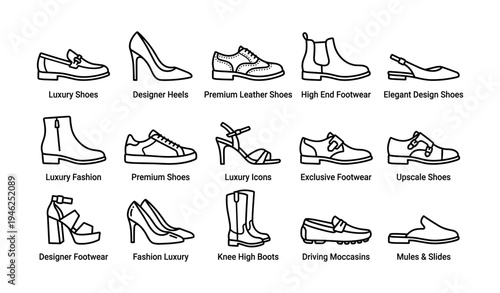 Collection of luxury designer shoes featuring heels, boots, and moccasins