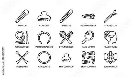 Collection of hair accessories: clips, combs, headbands, and more