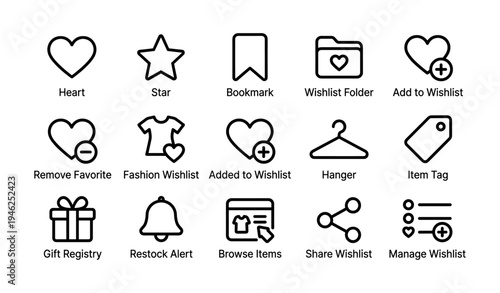 Wishlist and favorites icons collection for e-commerce platforms