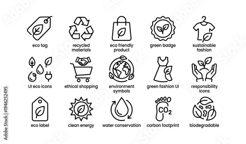 Eco icons: sustainability and environmental conservation symbols for green initiatives