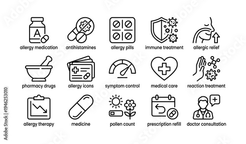 Medical icons for allergy and immune treatment with doctor consultation