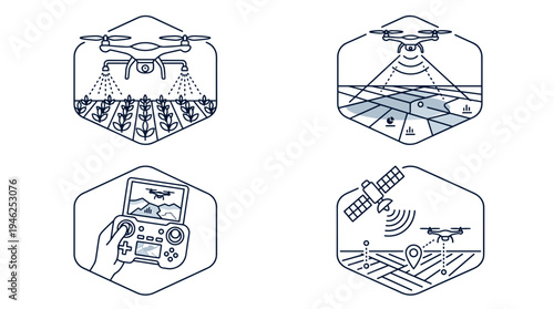 Agricultural technology and smart farming drone applications explained through clear vector graphics