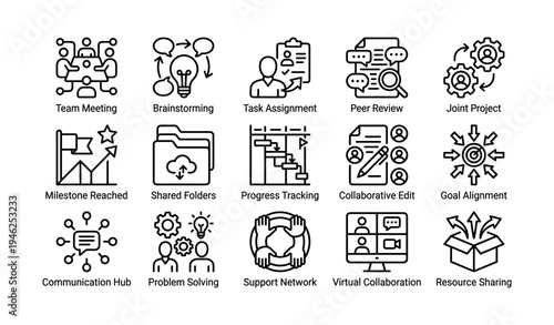 Teamwork and collaboration concepts illustrated in simple icon set