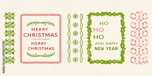 Festive christmas and new year themed stamps with floral designs