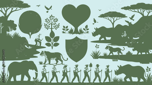 African Safari Silhouette Wildlife and Nature Concept vector illustration