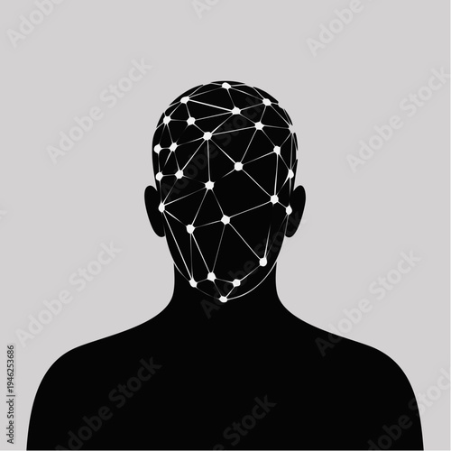 Black silhouette of a human head with white neural network connections