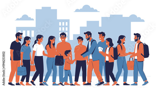 Diverse Group of People Walking in the City vector illustration
