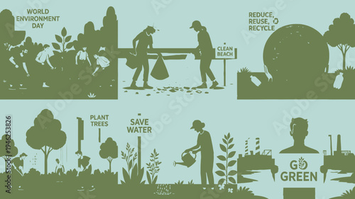 World Environment Day Collage with Ecological Activities vector illustration