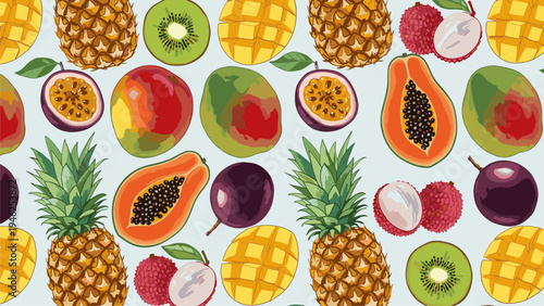 Tropical Fruit Pattern Seamless Background for Food Packaging & Design