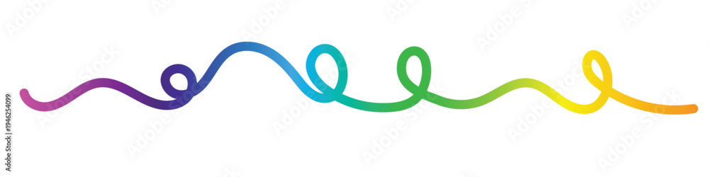 Obraz premium Colorful hand drawn loopy line with rainbow gradient on white background for creative abstract vector art design elements