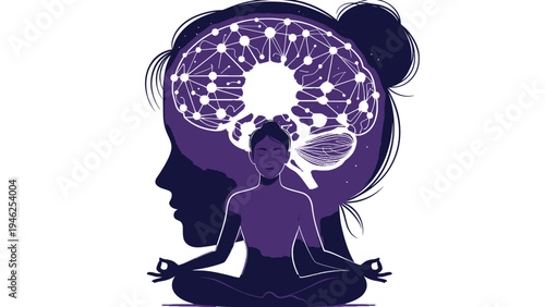 Mindfulness Meditation with Neural Network vector illustration