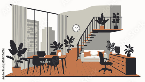 Cozy Modern Loft Apartment Interior Design vector illustration