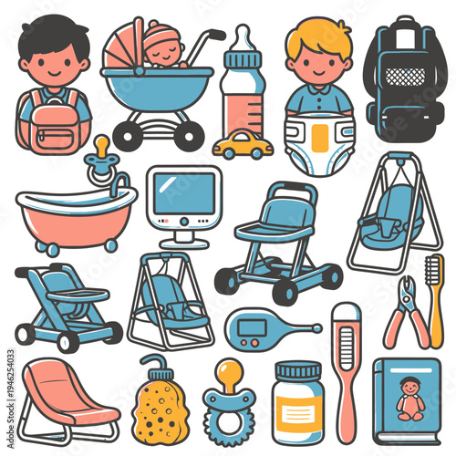 Cute Baby Care and Nursery Icons Collection vector illustration