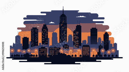 Stylized Skyline at Dusk vector illustration