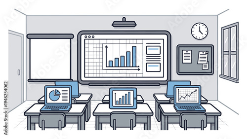 Classroom Analytics with Data Visualizations vector illustration