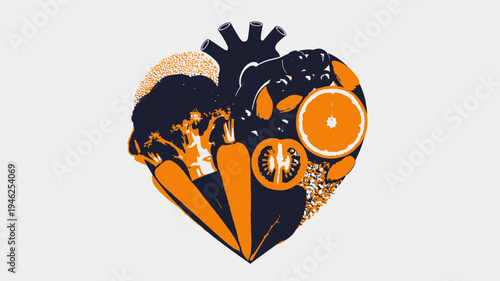 Heart Healthy Food Collage vector illustration