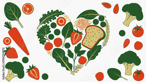 Healthy Heart Made of Fresh Food vector illustration