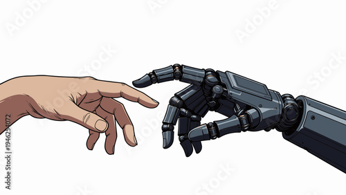 Human and Robot Hand Reaching Out vector illustration