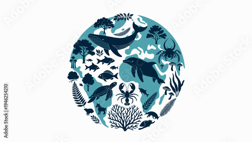 Ecosystem with Diverse Wildlife and Flora vector illustration