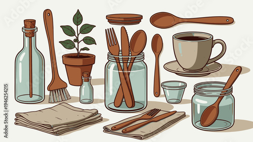Kitchenware and Utensils Flat Lay Arrangement vector illustration